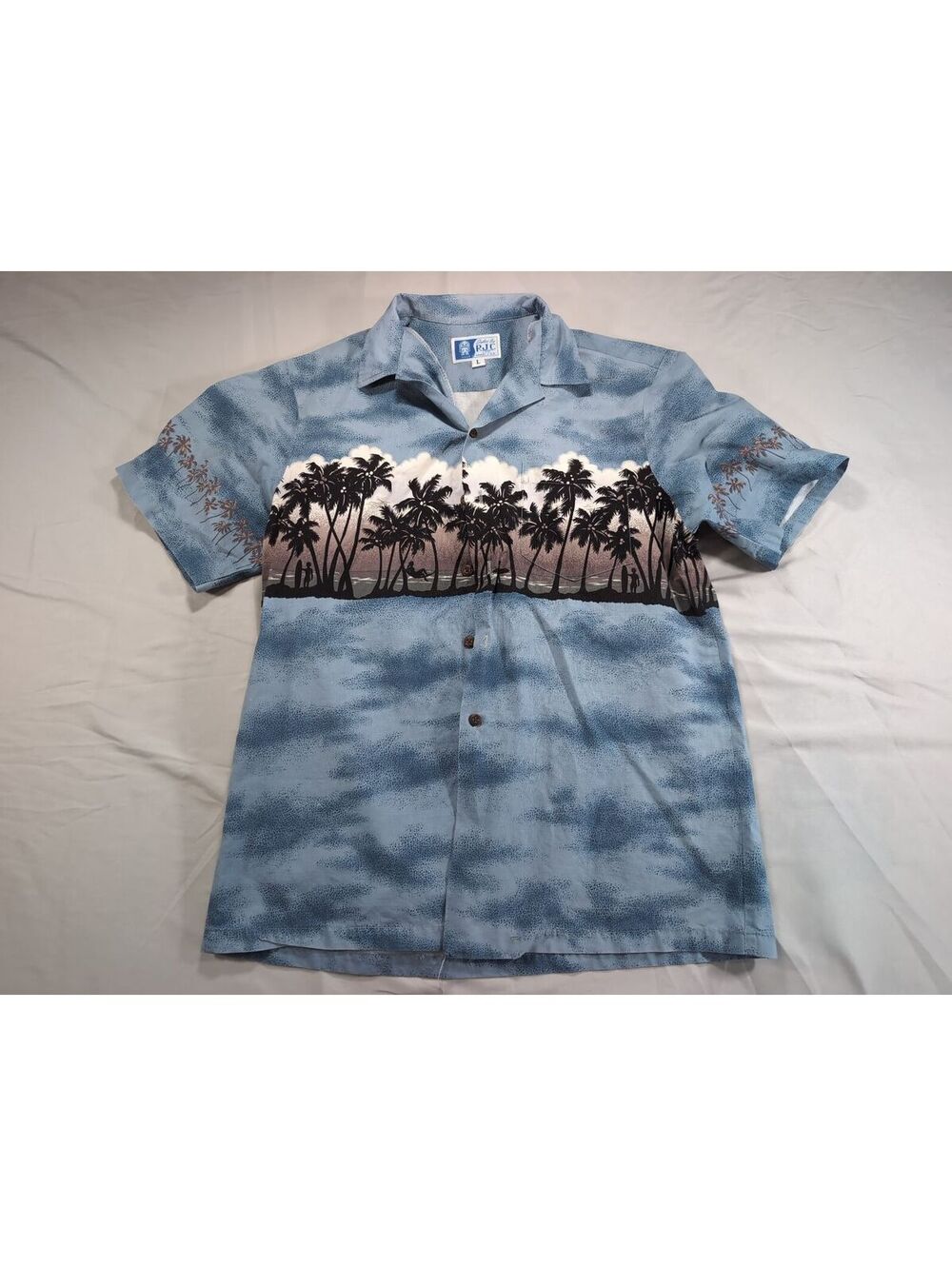 Surf & RJC Blue Hawaiian Print Short Sleeve Shirt Men's Large